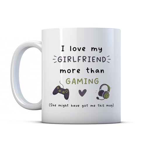 Make It Love It Sell It - I Love My Girlfriend More Than Gaming - Valentines Gamer Mug Gift, Ceramic, 11fl oz