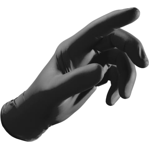FERRETERIA LEPANTO Guantes de nitrilo desechables multiusos sin polvo, caja de 100 guantes y extra fuertes. (Negro, M)