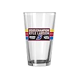 Logo Brands Kyle Larson 2025 Nascar Cup Champion 16oz Wrap Pint Glass - Chip Resistant Rim - Officially Licensed Logo, Great For NASCAR Fans, Tailgating & Home Bars