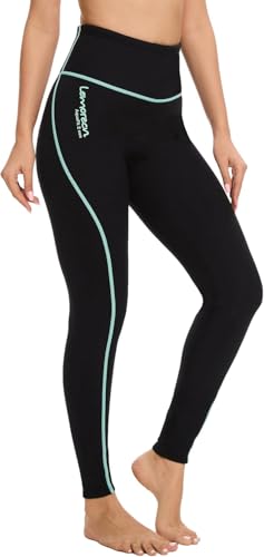 Lemorecn Damen-Neoprenanzughose, 2 mm, super dehnbar, Neopren, Schwimmhose zum Tauchen, Surfen, Schwimmen, Schnorcheln, Tauchen, Kajakfahren, Wassersport (UK1023-Schwarzgrün-XL)
