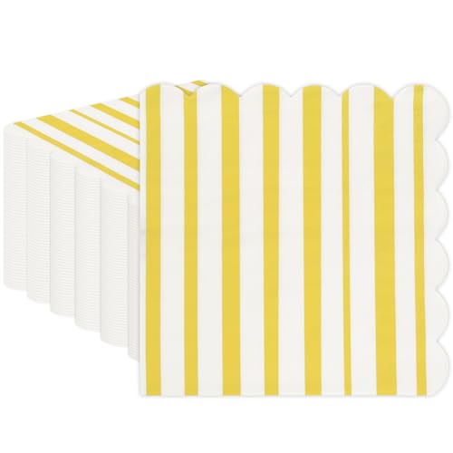 Lot de 40 serviettes de table jetables en papier jaune à rayures pastel, 13 cm, pour fête pastel, douche de mariage, décoration d'anniversaire, dîner
