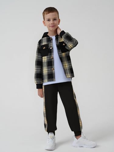 Boys Clothes Fall Winter Outfits, Toddler Kids Button Plaid Hoodie Pockets Sweatpants T-shirt Clothing Set Size 3-7T2