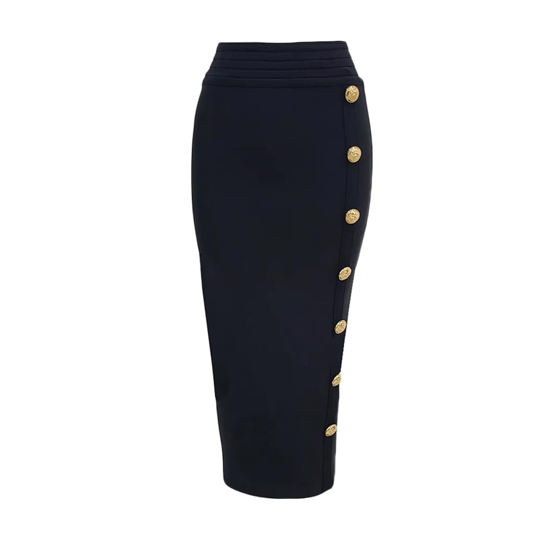 Yeuyyben Elegante Bodycon Midi Bandage Gonna a Vita Alta Bottone Donne Matita Estate Knit Gonne Festa di Moda