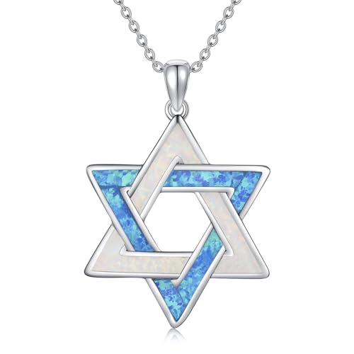 JUSTKIDSTOY Star of David Necklace 925 Sterling Silver Opal Star of David Pendant Necklace Jewish Star Necklace Jewelry Hanukkah Gifts for Women Girls