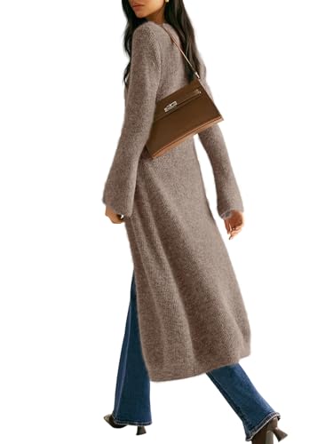 Image of Womens V-Neck Button Maxi Cardigan Bell Long Sleeve Open Front Split Breasted Sweater Dress