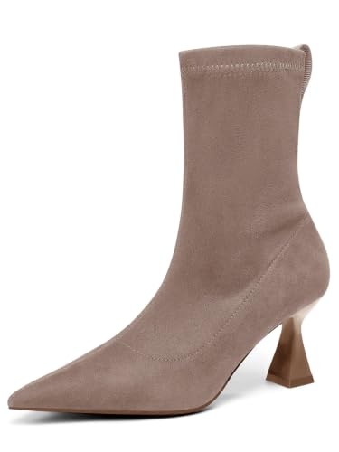 Coutgo Womens Ankle Boots Pointed Toe Low Kitten Heel Side Zipper Office Dress Fall Booties Shoes