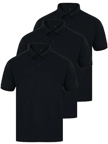 BRAND KRUZE 3 Pack Mens Polo Shirt T-Shirts Casual Cotton Short Sleeve Plain Top Buttoned Collar KZPL105 Black S (3 Pack)