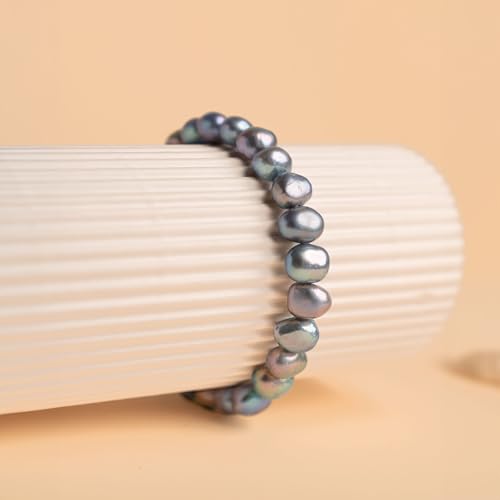 Image of Secret & You Woman Bracelet with White or Colorful Baroque Freshwater Cultured Pearls - 8-9 mm -18 cm Elasticated Band