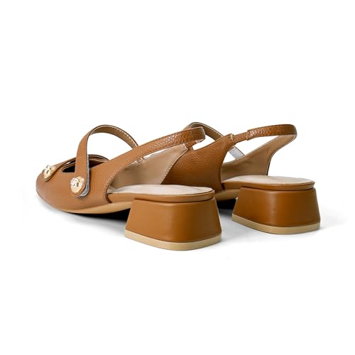 Image of Slingback Mary Jane Heels for Women Low Block Heel Closed Square Toe Pump Shoes Heels Classic Daily Office Dressy Shoes