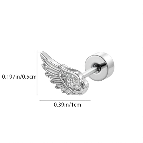 Angel Wing Stud Earrings for Women Flat Back Cartilage Earrings Zircon Crystal Stainless Steel earring Helix Piercing Jewelry by NCPSG - Used condition - Image 2