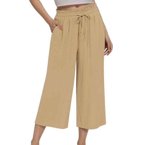 Pantalon en lin amincissant taille haute pour affiner la silhouette confortablement
