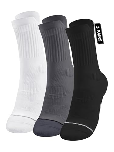 YYIDATON 3 Paar Herren Damen Kompression Laufsocken Knöchelhohe Sportsocken mit Polsterung Leichte & Atmungsaktive Kompressionssocken Wandersocken Tennissocken (Schwarz Weiß Grau 42-47)