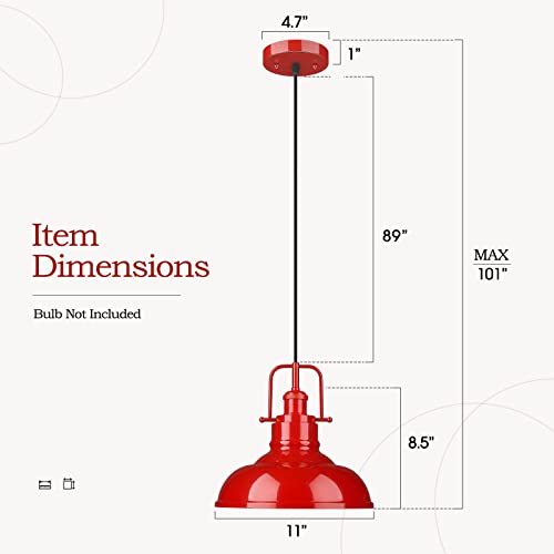 Image of zeyu 2 Pack Modern Pendant Lights, 11-Inch Kitchen Light Fixtures with Metal Dome Lampshade, Red Finish, 016-1-2PK RED