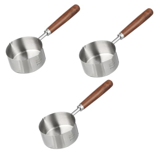 3pcs Small Pot with Oil Milk Pan Spaghetti Pot Chocolate Pot Butter Warmer Pot Soup Pot Stainless Steel Sauce Pan Milk Pourer One-Handed Pots Cooking Pan Saucepan Wooden Arab