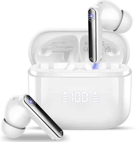Thunelec Auriculares Bluetooth 5.3 Con Estéreo HiFi, Inalámbricos In Ear Con HD Mic Blanco