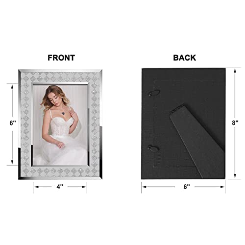 Iziddo 4X6 Sparkle Picture Frame Pack Of 2, Elegant Crystal Silver Glitter Mirror Glass Photo Frames, Gift Picture Frame (4 X 6) #TOP5