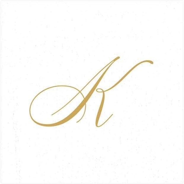 Caspari White Pearl & Gold Paper Linen Boxed Cocktail Napkins in Letter K - Two Packs of 30