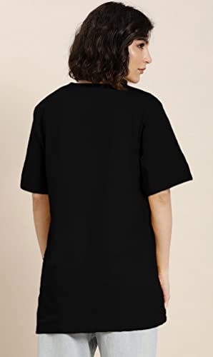 Image of LEOTUDE Women's Oversized Cottonblend Half Sleeve T-Shirts (Black Color)