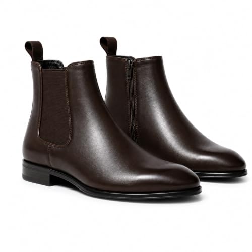 Image of Black Chelsea Boots for Men | Premium Leather Finish Ankle Boots with Side Zip & Elastic | Men's Formal Shoes, Casual Boots, Office Wear Stylish High Ankle Boot Shoes