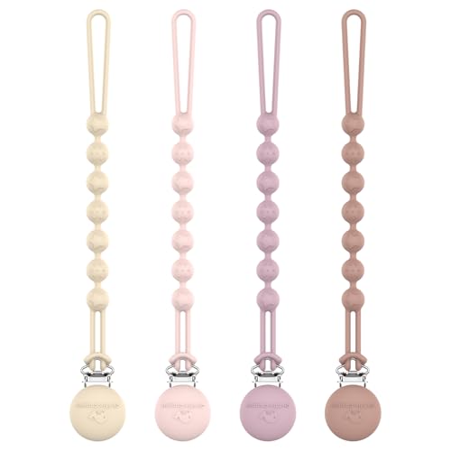 Image of Cuddle Campus Silicone Pacifier Clip Holder with One Piece Design, Pack of 4 Soft Flexible Binky Clips with Texture for Baby Boy and Girl (0-6M) Set 5