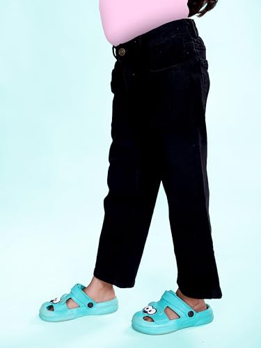 Image of KiddoPanti Girls Solid Waist Elasticated Straight Fit Jeans