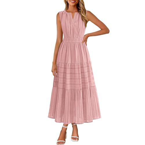 Robe bohème en coton et lin sans manches à col en V coupe fluide couleur unie