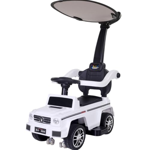 MORLU乗用玩 具手押し背もたれ ステップ 転倒防止ストッパー収納 多機能足けり 押し車 子供用玩具 1〜6歳 男の子と女の子 りもの 軽量タイプ屋外、遊び (ホワイト,スクーター + ハンドル + オーニング)