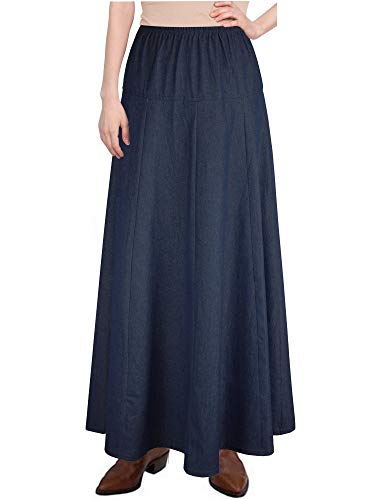 Womens Basic Ultra Soft Lightweight Denim Fit and Flare A-Line Ankle Length Maxi Skirt