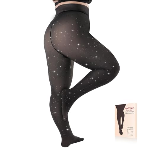 MARTIZA Plus Size Fleece Lined Tights for Women, Fake Translucent Thermal Winter Leggings, Warm Thick Pantyhose for Cold Weather.(Sparkle-XL-2XL-M)