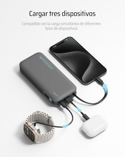 CUKTECH Power Bank 20.000 mAh, Batería Portátil con Cable USB-C Integrado, PD 45W powerbank con 1 x USB-C, 1 x USB-A, Batería Externa Carga Rápida Compatible Phone, Galaxy, Xiaomi, MacBook y más 6