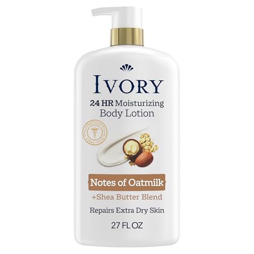 Ivory Hand & Body Lotion 24hr Moisturizing Repairs Extra Dry Skin All Day Hydration Lightweight Formula Absorbs Instantly Perfect for Daily Use Shea Butter Blend Oatmilk Scent 27 fl oz