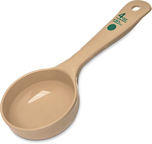 Image of Carlisle FoodService Products Measure Miser Solid Spoon Measuring Spoon with Short Handle for Kitchens, Plastic, 4 Ounces, Beige