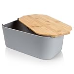 Vilde Bread Bin with Wooden Board Bread Basket Bread Bin Grey 33 x 18.5 x 12 cm