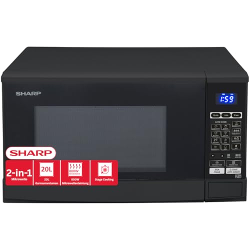SHARP R670BK 2in1 Mikrowelle mit Grill (20 L, 800 Watt, 1000 Watt Grill, 10 Leistungsstufen, 13 AutoCook-Automatikprogramme, Timer) / Schwarz