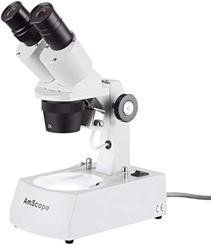 AmScope SE306R-AY Forward-Mounted Binocular Stereo Microscope, WF10x and WF15x Eyepieces, 20X/30X/40X/60X Magnification, 2X and 4X Objectives, Upper and Lower Halogen Lighting, Reversible Black/White Stage Plate, Arm Stand, 120V