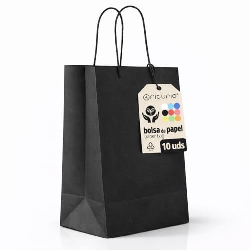 Borse di Carta Nere XL con Manici – 10 pz,