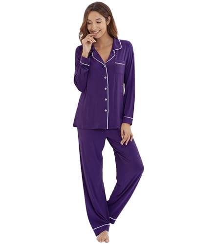 Image of WiWi Viscose from Bamboo Women's Pajamas Set Super Soft Button Down Top and Pants Sleepwear Cooling Pjs S-3X
