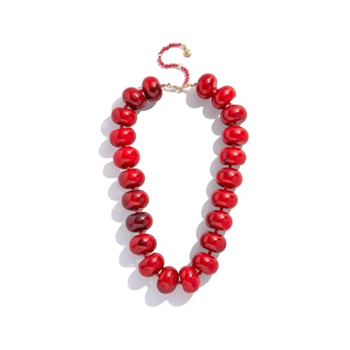 Miniature Semi-Precious Stone & Oversized Resin Bead Statement Necklace - 17"+3" Extender Chain | Red/Yellow/Blue | Chunky Eye-Catching Beads | Bold Fashion Jewelry Gift for Women2