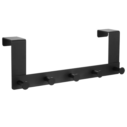Perchero Puerta, Percha Puerta Dormitorio Baño, Colgador Gancho Puertas con 5 Ganchos Detrás Puertass, Colgadores Perchas Colgar Puertas de Baño Dormitorio Cocina, Negro, espesor dentro de 4,5 cm