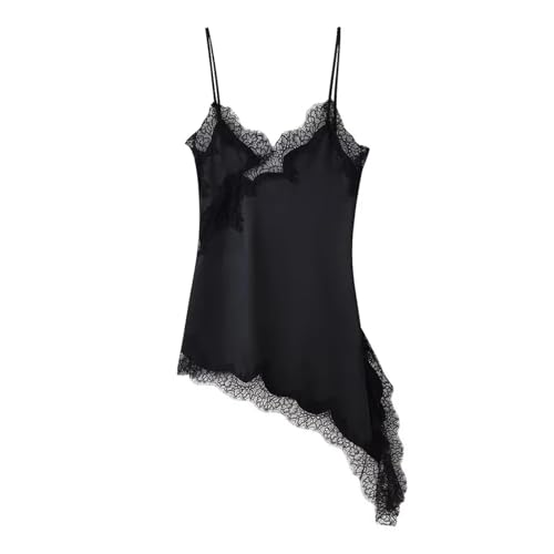 Vestidos Playa Mujer Vestido asimétrico de Encaje Bicolor for Mujer con Acolchado en el Pecho for Primavera y Verano. Ropa Informal.(Black,M)