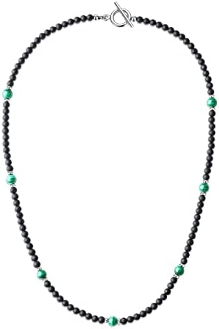 LuxSep Mens OT Clasp Matte Onyx Malachite Stone Beaded Necklace