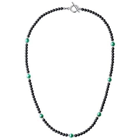 LuxSep Mens OT Clasp Matte Onyx Malachite Stone Beaded Necklace Cover