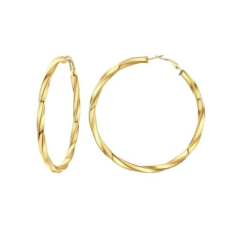 Stainless Steel Chunky Hoop Earrings For Women, Minimalist and Chic, Black/Gold Plated, Round Hoops Earrings Hypoallergenic, Size: 30mm/40mm/60mm/80mm, Come with Box 80MM 4. Gold