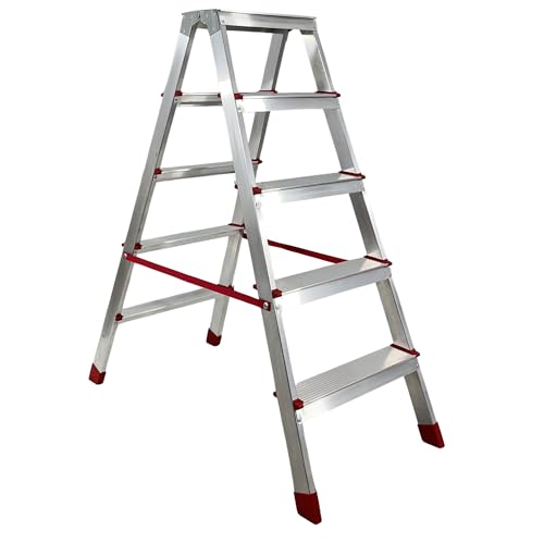 Marvin Scala in Alluminio 5 + 5 Gradini Doppia Salita Nancy Sgabello Pieghevole Richiudibile Salvaspazio Ripiegabile Robusta Multiuso con Pedata Larga Resistente (5 + 5 Gradini)