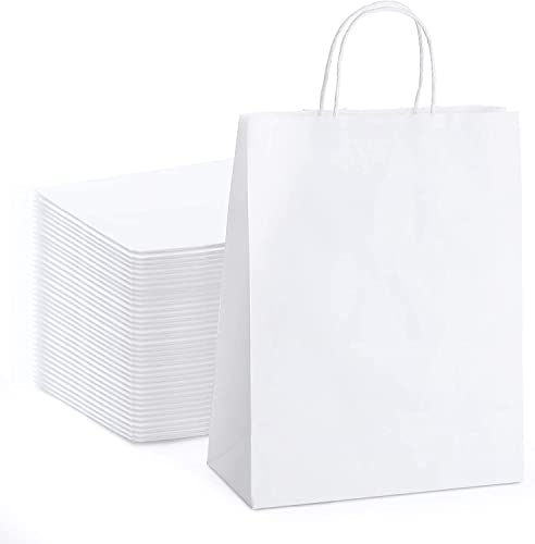 Image of Gift Bags- 10X14X5In 10Pcs Medium White Paper Bags For Shopping Retail- Medium Paper Carry Bags,Gifting Covers,Disposable,Recyclable Eco Friendly (10X14X5 In White,10 Pack)