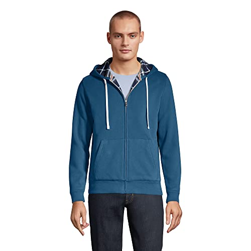 Lands' End Mens Serious Sweats Flannel Lined Hoodie Evening Blue/flannel Regular Medium