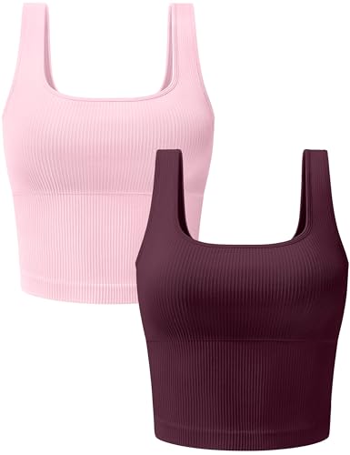 Image of OLCHEE Womens 3 Pack Crop Tank Tops Basic Seamless Ribbed Sleeveless Square Neck Workout Top Summer Exercise Yoga Gym Shirts