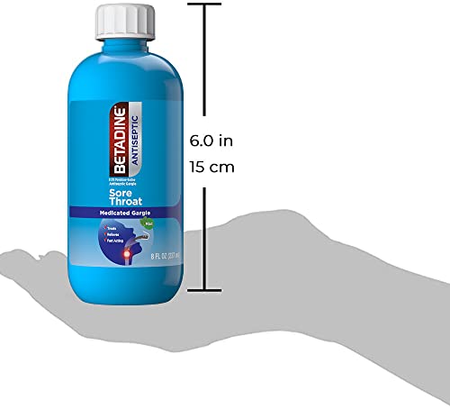 Image of Betadine Sore Throat Relief Gargle, 8 Oz, Fast Acting Antiseptic with Povidone-Iodine 0.5%, Sore Throat Medicine, Mint Flavor (Pack of 12)