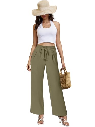 Gracyoga Womens Wide Leg Pants High Waisted Flowy Tie Knot Trousers Business Casual Outfits with Pockets4