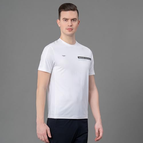 Image of Red Tape Printed White Activewear T-Shirt for Men | Anti Microbial | High Stretch | Quick Dry